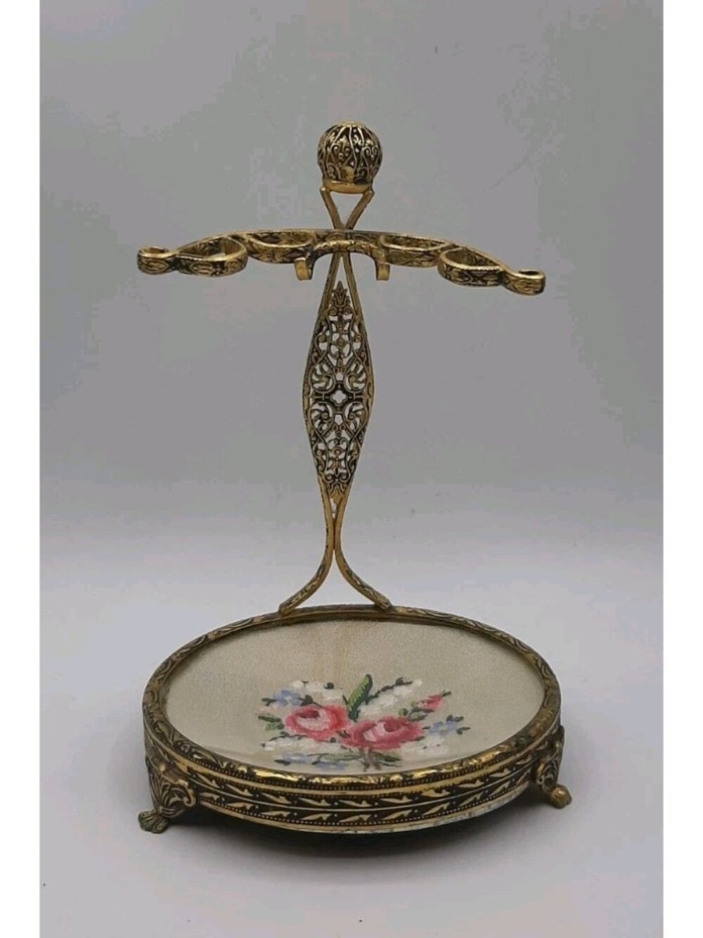 Vintage Petit Point Ormolu Gilt Stand 1940s Vanity Display Holder